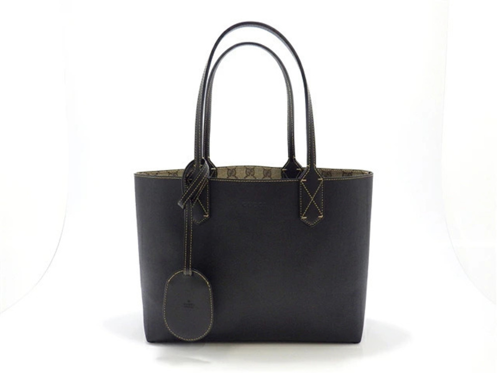 Gucci Reversible Tote Bag GG Leather Black Beige Cream